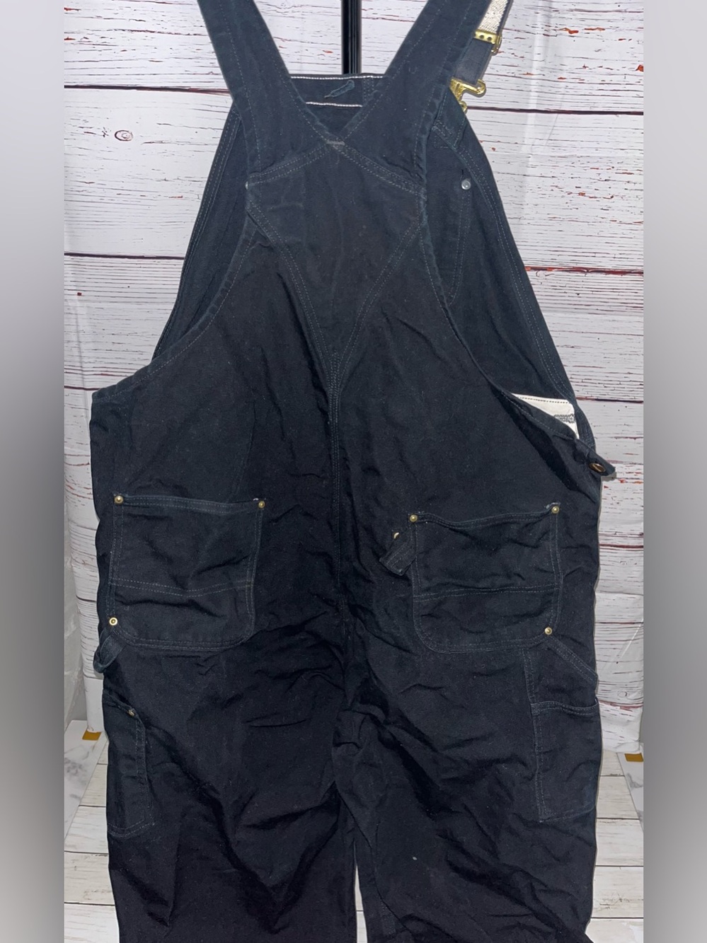 Carhartt Black Canvas Bib Overalls with Logo Patch - Picture 7 of 9